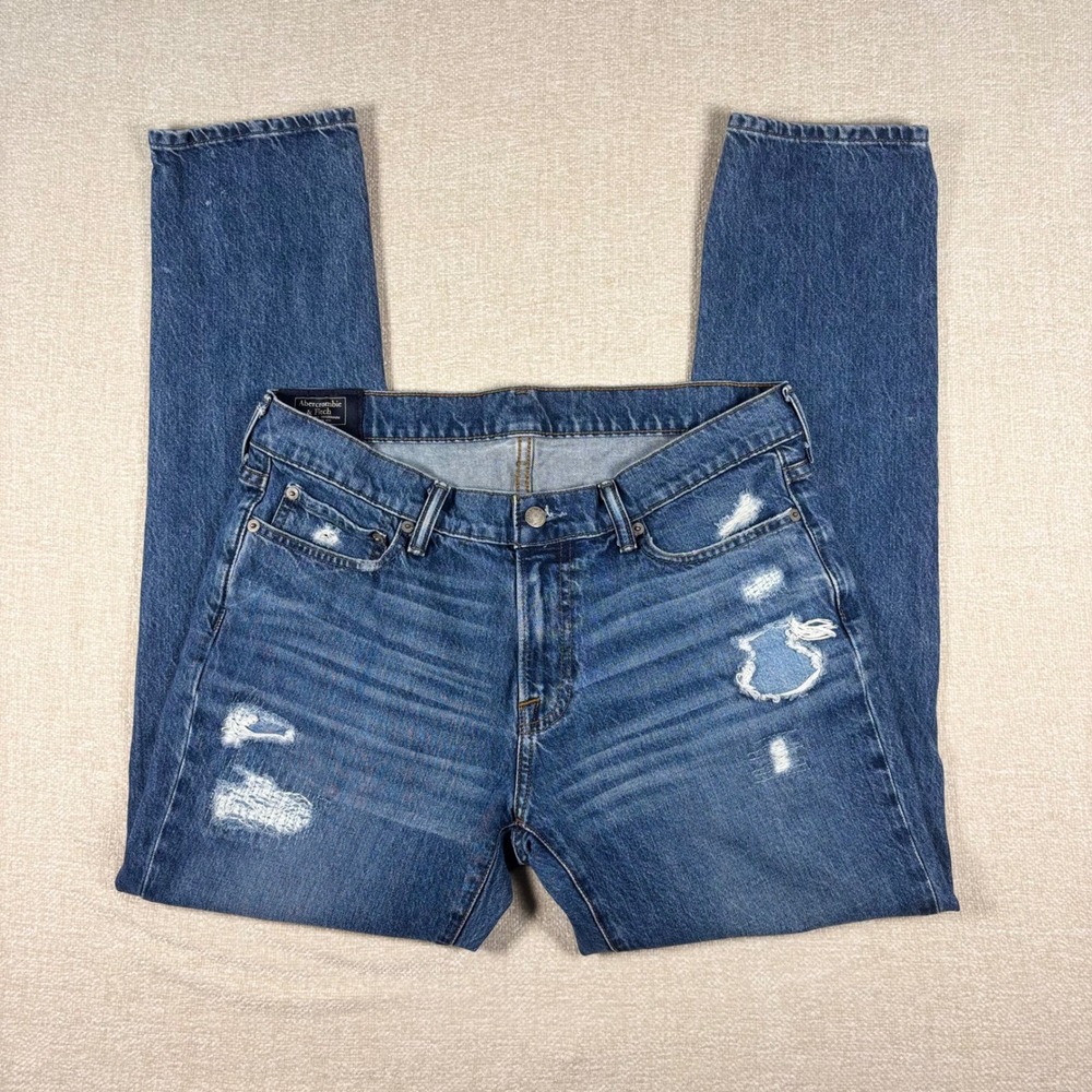 Abercrombie & Fitch Langdon Skinny Distressed Jeans Mens 33x32 Medium Wash